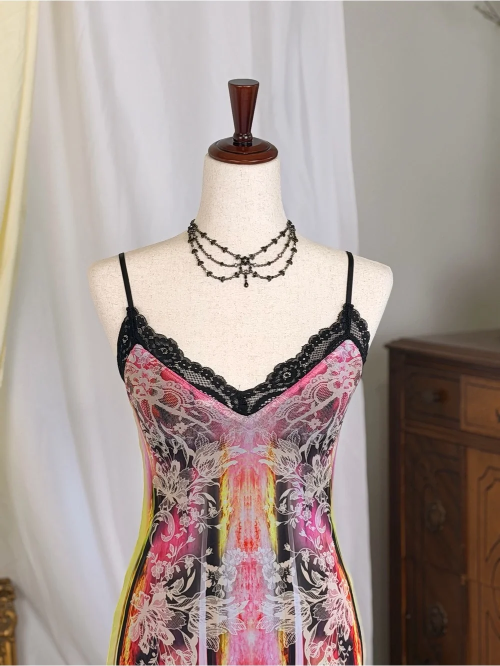 AFRM Revolve Floral Lace-Trim Slip Dress in Multicolor Summer Fairy Grunge Mesh - Picture 3 of 10